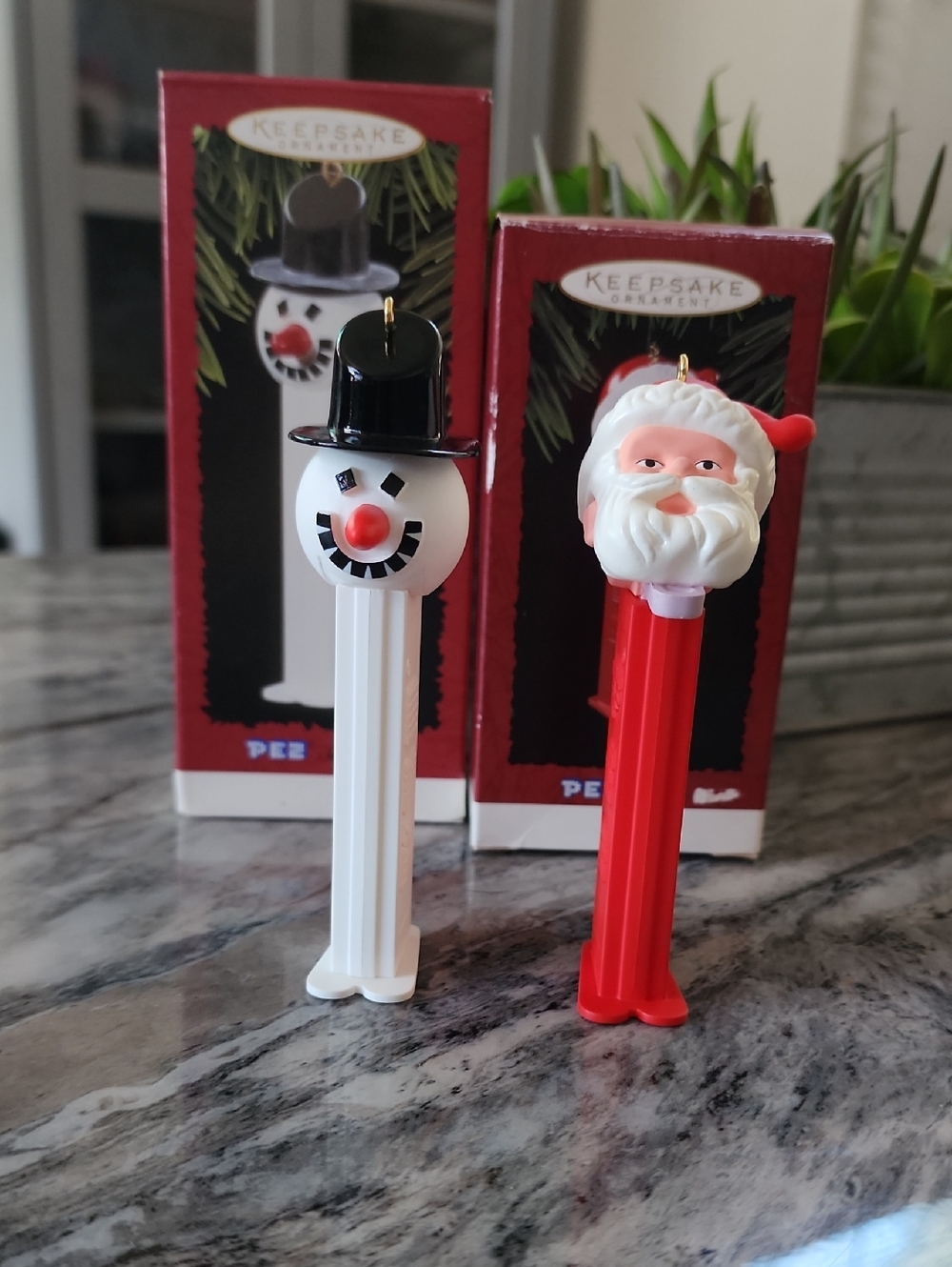 Hallmark Vintage Pez Christmas Ornaments, Santa, Snowman